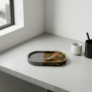 Tσιμεντένιος οβάλ δίσκος 1.6 X 9.5 X 18.2 //ozara black ‘n gold marble - design, τσιμέντο, είδη σερβιρίσματος, πιατάκια & δίσκοι - 5