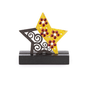 Το αστέρι των χριστουγέννων, γούρι δύο όψεων, με κόκκινα και πράσινα κρυσταλλάκια - ξύλο, vintage, γούρι