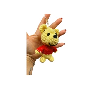 Χειροποίητη πλεκτή plushie μινιατούρα μπομπονιέρα μπρελόκ 14εκατοστά αρκουδάκι - βαμβακερό νήμα, amigurumi, βάπτισης, σπιτιού - 4