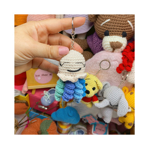 Μπρελόκ χταποδάκι plushie χειροποίητο πλεκτό μπλε με μεταλλικό κρίκο - λουλούδι, βαμβακερό νήμα, σπιτιού - 2