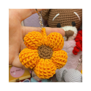 Μπρελόκ λουλούδι plushie χειροποίητο πλεκτό πορτοκαλί με μεταλλικό κρίκο - λουλούδι, βαμβακερό νήμα, σπιτιού - 5