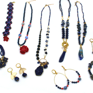 P190 - ημιπολύτιμες πέτρες, μαργαριτάρι, επιχρυσωμένα, ατσάλι, μπλε χάντρα - 4