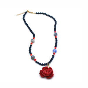 P191 - ημιπολύτιμες πέτρες, κοράλλι, επιχρυσωμένα, λουλούδι, ατσάλι