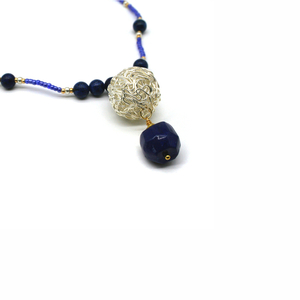 P194 - ημιπολύτιμες πέτρες, επιχρυσωμένα, επάργυρα, ατσάλι, μπλε χάντρα - 2