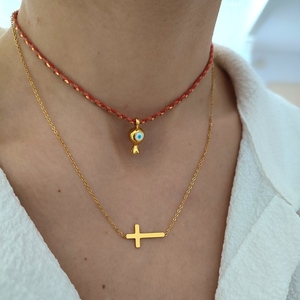 "horizontal cross necklace" αατσαλινις οριζόντιος σταυρός - σταυρός, κοντά, ατσάλι - 3