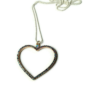 Μακρύ λαμπερό κολιέ με καρδιά - γυαλί, ορείχαλκος, καρδιά, μακριά - 2