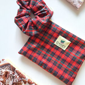 Σετ νεσεσέρ με λαστιχάκι κοκκινο καρώ - ύφασμα, vintage, σετ δώρου