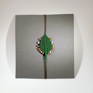 μακραμέ φύλλο με δροσοσταλίδες σκούρο πράσινο με αυξομειούμενο κούμπωμα - ημιπολύτιμες πέτρες, γυαλί, νήμα, μακραμέ, χάντρες - 3