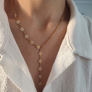 "Daisy Chain” κολιέ γραβάτα με μαργαρίτες - μακριά, λουλούδι, ατσάλι, ατσάλινο κολιέ - 3