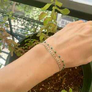 Σετ 2 βραχιολιών - κομψή ατσάλινη αλυσίδα και ατσάλινο βραχιόλι ροζάριο με πράσινες χάντρες από σμάλτο - χάντρες, ατσάλι, σμαλτο - 4