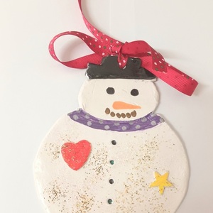 Χιονανθρωπάκια (3 τμχ) - πηλός, χριστουγεννιάτικα δώρα, στολίδια - 3