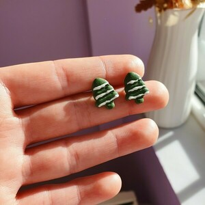 Frosted trees Χειροποίητα καρφωτά σκουλαρίκια πηλού - πηλός, μικρά, ατσάλι - 2