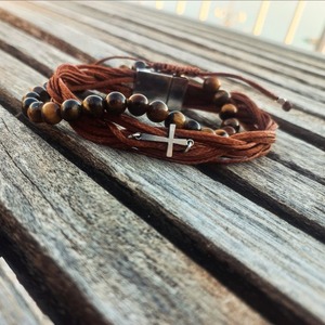 Ανδρικό βραχιόλι - ημιπολύτιμες πέτρες, κορδόνια, γούρια - 2