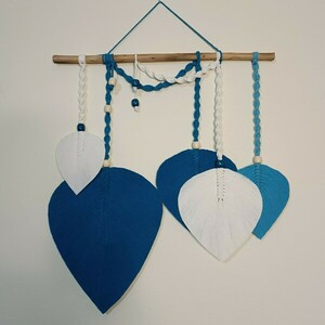 Φύλλα μακραμέ μπλέ - άσπρο - μακραμέ, διακοσμητικά - 2