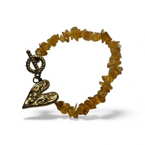 Honey Heart – Χειροποίητο Βραχιόλι με Κεχριμπάρι & Ατσάλινη Καρδιά - ημιπολύτιμες πέτρες, ατσάλι, φθηνά