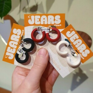 Clay huggies | 2 εκ. | Χειροποίητα σκουλαρίκια πηλού | Μπορντό κρικάκια - πηλός, μικρά, ατσάλι, boho, καρφάκι - 4