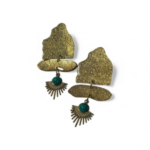 Desert Oracle-Χειροποίητα Χρυσά Σκουλαρίκια από Πολυμερικό Πηλό | Τουρκουάζ Λεπτομέρεια, Ατσάλινα Καρφάκια, Εντυπωσιακά Statement Earrings - πηλός - 2