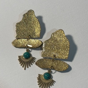 Desert Oracle-Χειροποίητα Χρυσά Σκουλαρίκια από Πολυμερικό Πηλό | Τουρκουάζ Λεπτομέρεια, Ατσάλινα Καρφάκια, Εντυπωσιακά Statement Earrings - πηλός - 3