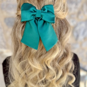 Evergreen satin bow - ύφασμα, φιόγκος, για τα μαλλιά, hair clips - 2