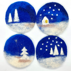 ΣΟΥΒΕΡ ΧΙΟΝΙΣΜΕΝΑ ΤΟΠΙΑ, τσόχα χειροποίητη, φελτ, διαστ.10εκ, 4τμχ - σουβέρ, μαλλί felt