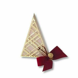 Γούρι Πυραμίδα με χρυσές λεπτομέρειες και κόκκινη βελούδινη κορδέλα φιόγκο - ξύλο, plexi glass, διακοσμητικά, δέντρο