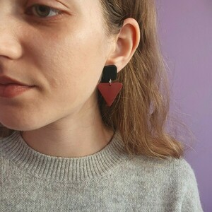 Geometric statement style Χειροποίητα κρεμαστά σκουλαρίκια - πηλός, μακριά, boho, μεγάλα, καρφάκι - 2