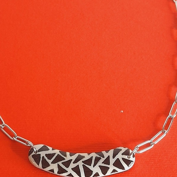 Χειροποίητο κολιέ black triangles - πηλός, κοντά - 4