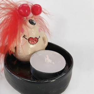 Χειροποίητο τερατακι με βάση για ρεσω - ύφασμα, πηλός, διακοσμητικά