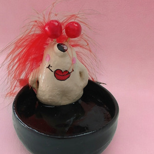 Χειροποίητο τερατακι με βάση για ρεσω - ύφασμα, πηλός, διακοσμητικά - 4