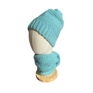 Σετ σκουφάκι και λαιμός κασκόλ πλεκτός γυναικείο εφηβικό ιβουάρ μέντα - ακρυλικό, σετ δώρου, σκουφάκια, δώρα για γυναίκες