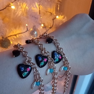 Μαύρη καρδιά με μαργαριτάρι κ μπλε αχατη! - ημιπολύτιμες πέτρες, μαργαριτάρι, αλουμίνιο, καρδιά, σμαλτο