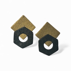 Obsidian Gold — Χειροποίητα Γεωμετρικά Σκουλαρίκια από Πολυμερικό Πηλό - ρητίνη, πηλός, μεγάλα, φθηνά - 2