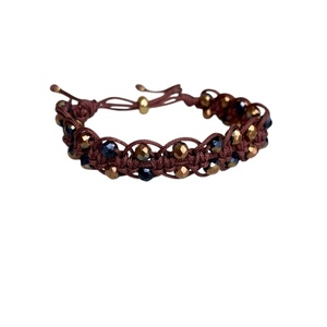 Βραχιόλι μακραμέ με πολυγωνικές χάντρες 4mm με μπεζ, καφέ ή μαύρο κορδόνι - μακραμέ, κορδόνια, χάντρες, boho