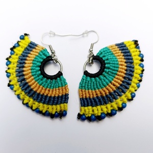 σκουλαρίκια μακραμέ ουράνιο τόξο με χάντρες αιματίτη - ημιπολύτιμες πέτρες, αιματίτης, μακραμέ, κορδόνια