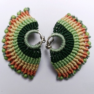 σκουλαρίκια μακραμέ ουράνιο τόξο με χάντρες αιματίτη - ημιπολύτιμες πέτρες, αιματίτης, μακραμέ, κορδόνια - 2