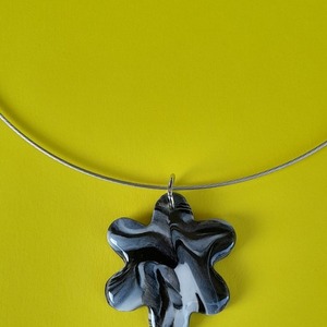 Χειροποίητο κολιέ flower - πηλός, κοντά - 2