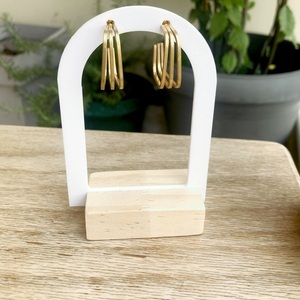 Ατσάλινα σκουλαρίκια - τριπλοί τετραγωνισμένοι κρίκοι - ατσάλι - 4