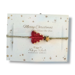 Μακραμέ χριστουγεννιάτικο δεντράκι βραχιόλι, κόκκινο - νήμα, μακραμέ, μαμά, κοσμήματα, δέντρο - 2