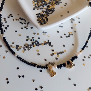 Κολιέ γούρι - μαύρο - χάντρες, κοντά, ατσάλι - 2