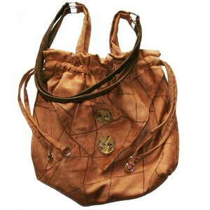 Yφασμάτινη, χειροποίητη τσάντα ώμου origami, σκούρο μπεζ - ύφασμα, ώμου, all day, πάνινες τσάντες