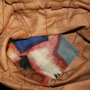 Yφασμάτινη, χειροποίητη τσάντα ώμου origami, σκούρο μπεζ - ύφασμα, ώμου, all day, πάνινες τσάντες - 4