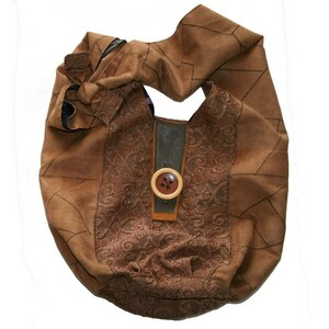 Χειροποίητη υφασμάτινη τσάντα ώμου, χιαστί, μπεζ αλκαντάρα-μπροκάρ - ύφασμα, ώμου, χιαστί, μεγάλες, πάνινες τσάντες