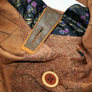 Χειροποίητη υφασμάτινη τσάντα ώμου, χιαστί, μπεζ αλκαντάρα-μπροκάρ - ύφασμα, ώμου, χιαστί, μεγάλες, πάνινες τσάντες - 3