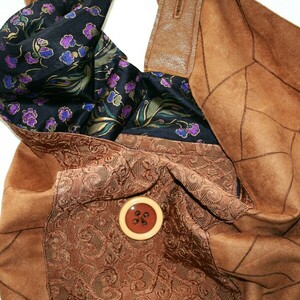 Χειροποίητη υφασμάτινη τσάντα ώμου, χιαστί, μπεζ αλκαντάρα-μπροκάρ - ύφασμα, ώμου, χιαστί, μεγάλες, πάνινες τσάντες - 4