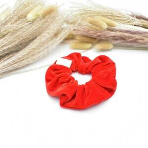 Scrunchie βελουτέ κόκκινο - ύφασμα, βελούδο, λαστιχάκια μαλλιών - 3