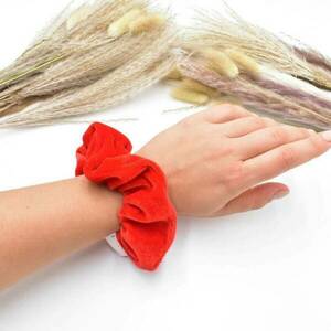 Scrunchie βελουτέ κόκκινο - ύφασμα, βελούδο, λαστιχάκια μαλλιών - 4