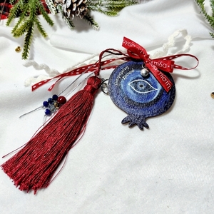 Γούρι 2026 με ξύλινο μπλε ρόδι μάτι - μέταλλο, μάτι, ρόδι, γούρια - 2