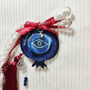 Γούρι 2026 με ξύλινο μπλε ρόδι μάτι - μέταλλο, μάτι, ρόδι, γούρια - 5