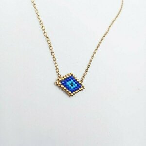 Χειροποίητο Miyuki κολιέ με μπλε γεωμετρικό μοτίβο - επιχρυσωμένα, μάτι, miyuki delica, ατσάλι - 2