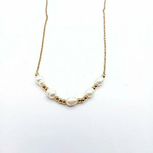 Επιχρυσωμένο κολιέ με λευκές πέρλες & χρυσές χάντρες - μαργαριτάρι, επιχρυσωμένα, ατσάλι, seed beads